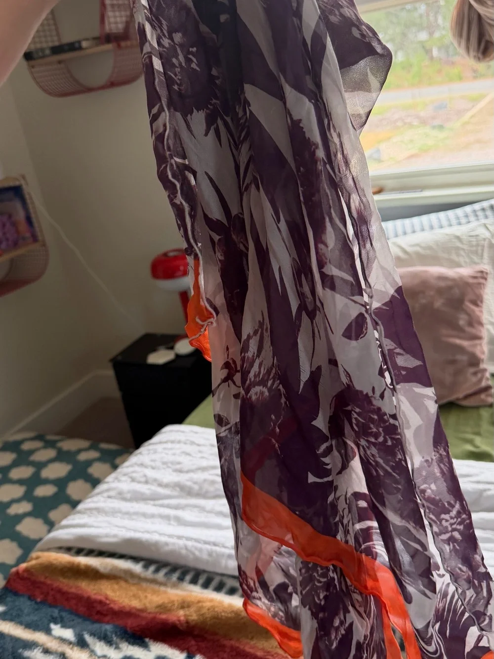 Purple Floral Maxi Skirt with Orange Trim